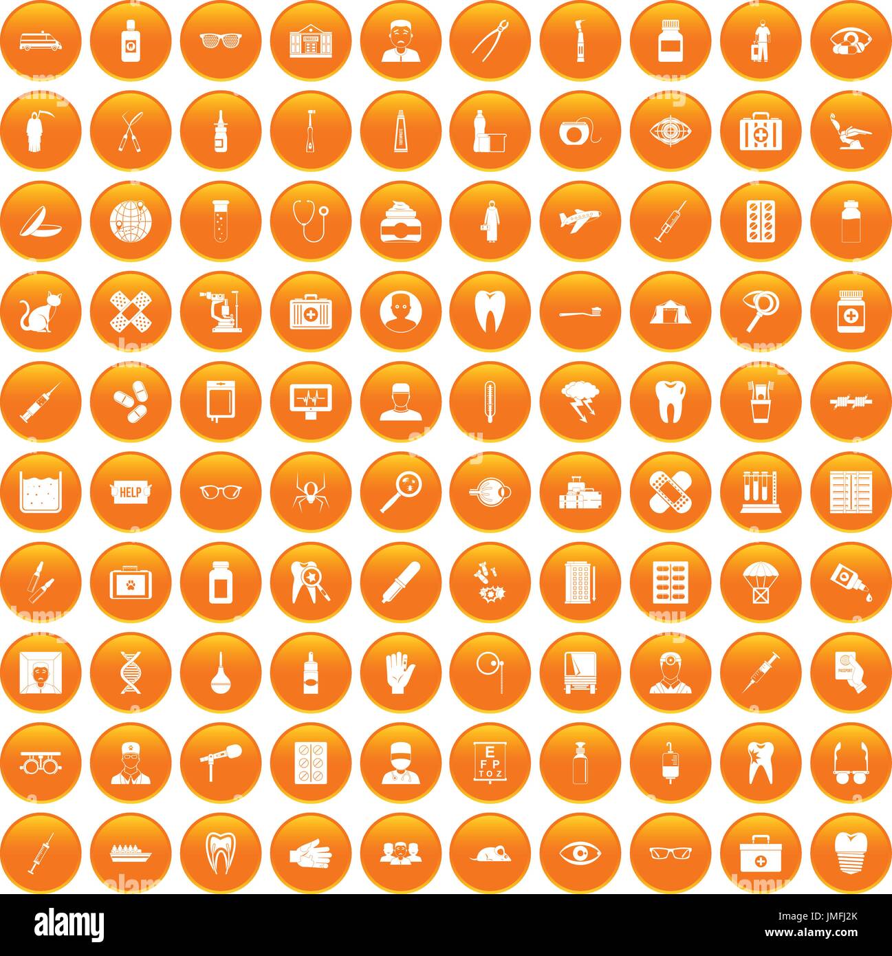 100 doctor icons set orange Stock Vector