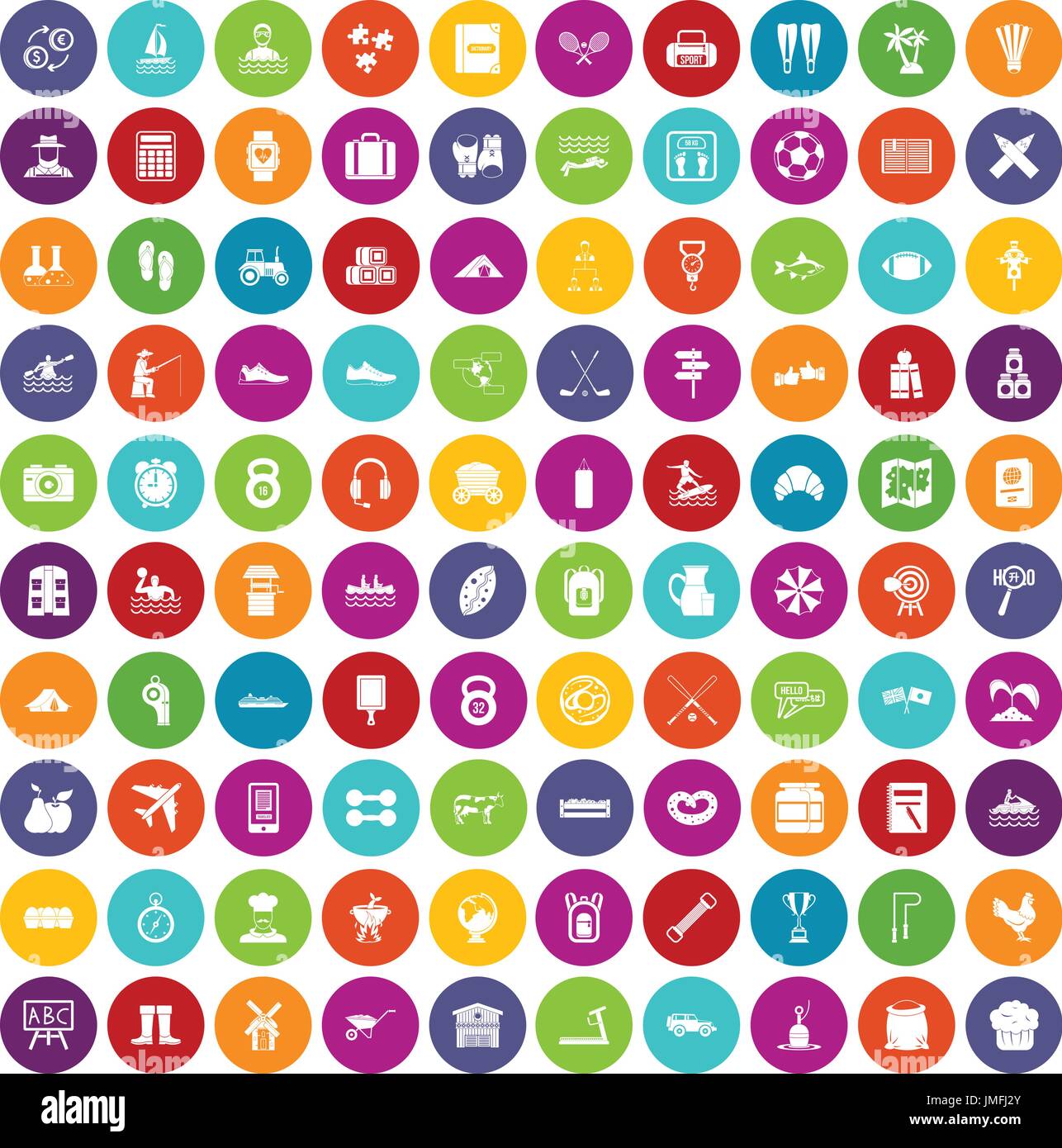 100 activity icons set color Stock Vector