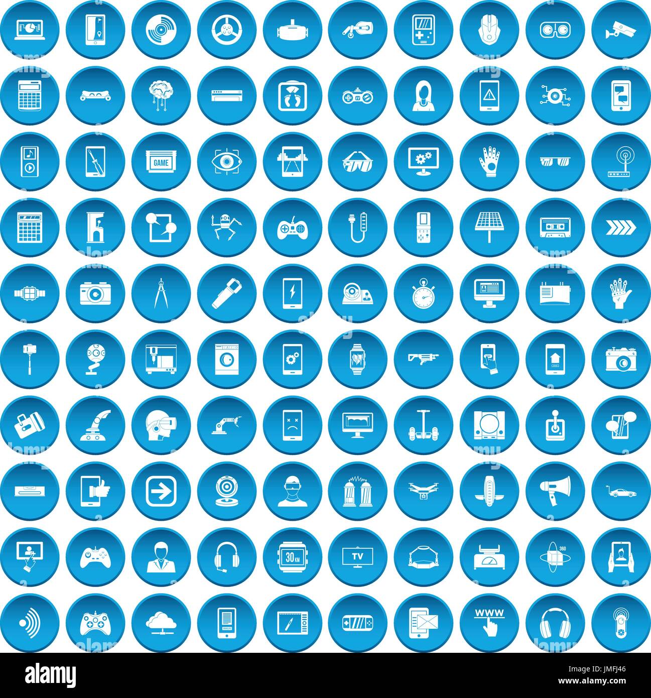 100 gadget icons set blue Stock Vector