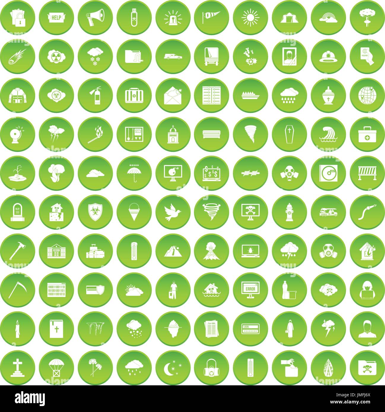 100 natural disasters icons set green Stock Vector