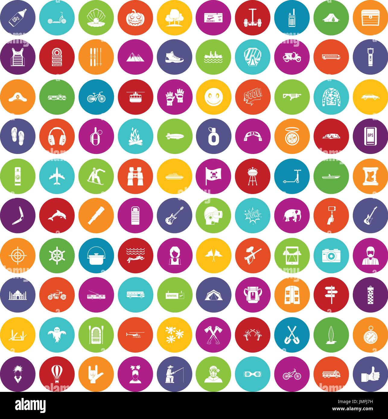 100 adventure icons set color Stock Vector
