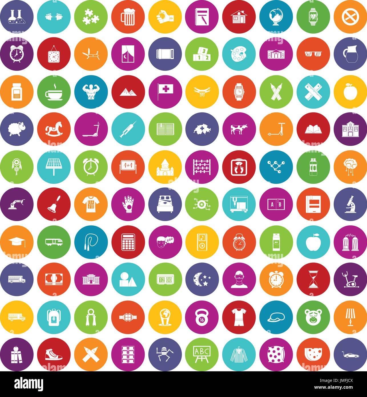 100 alarm clock icons set color Stock Vector