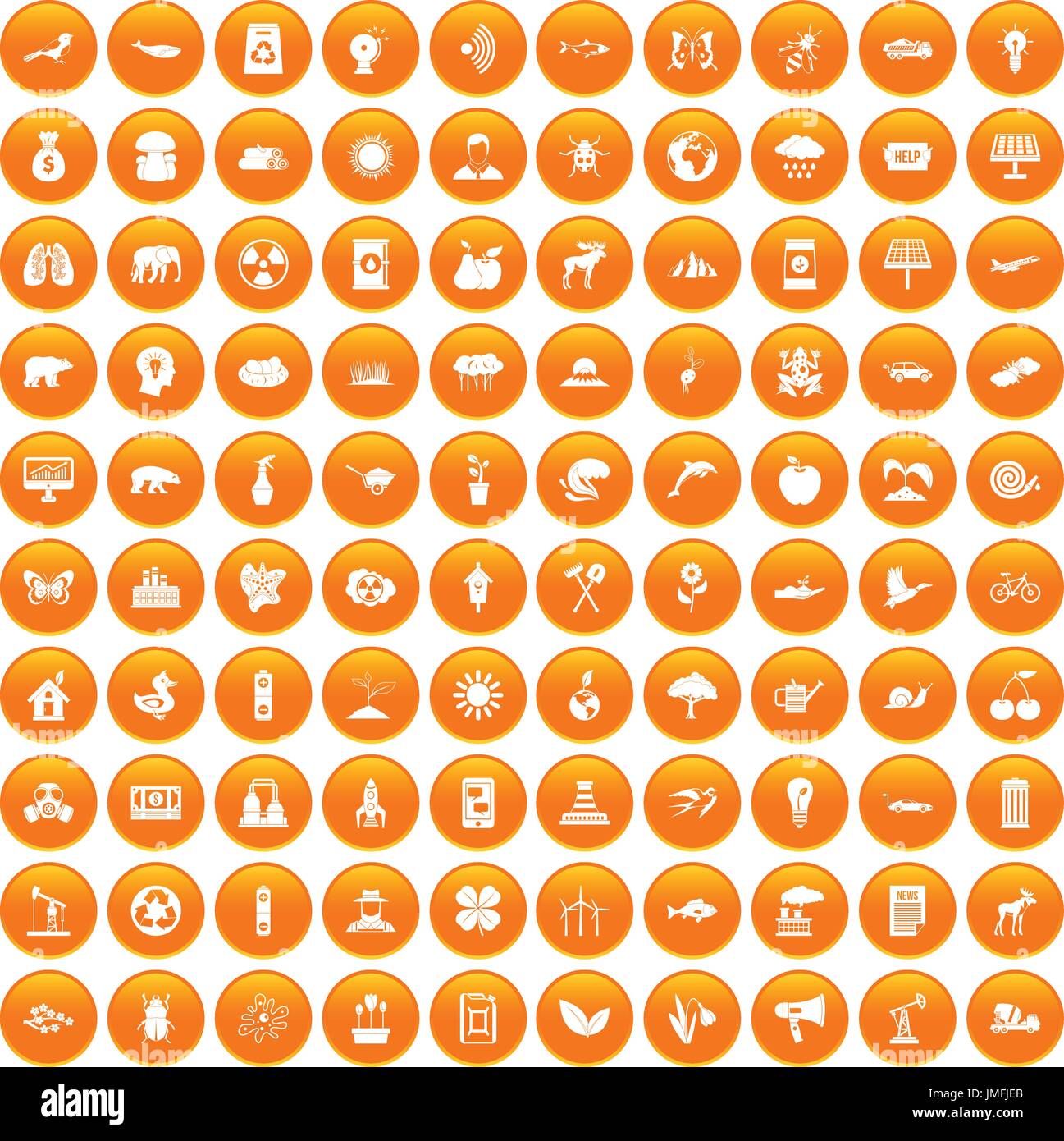 100 eco care icons set orange Stock Vector