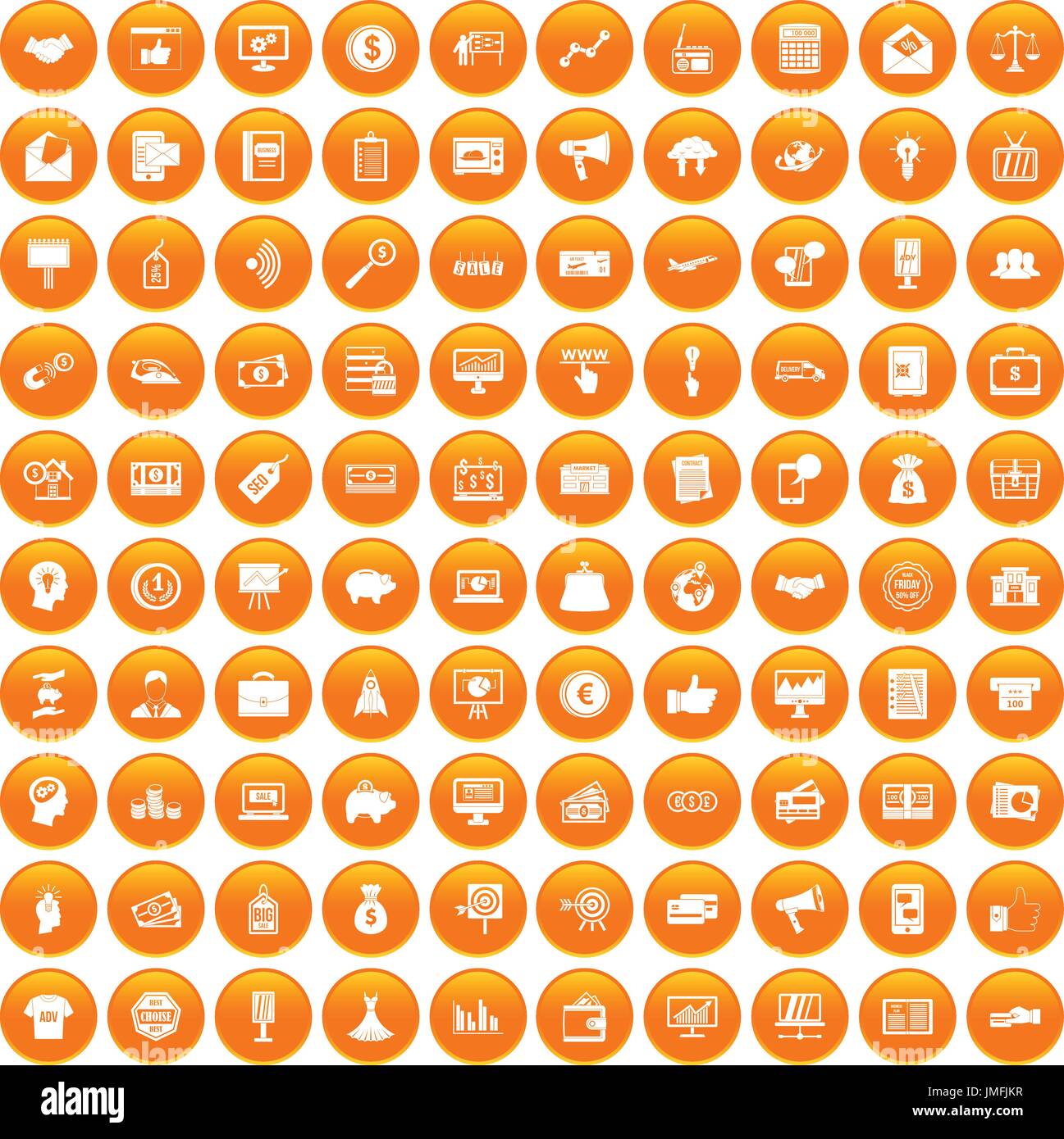 100 e-commerce icons set orange Stock Vector