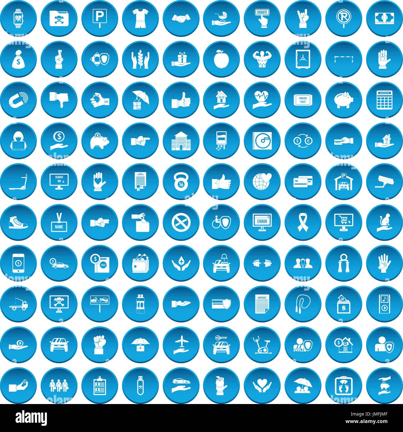 100 hand icons set blue Stock Vector
