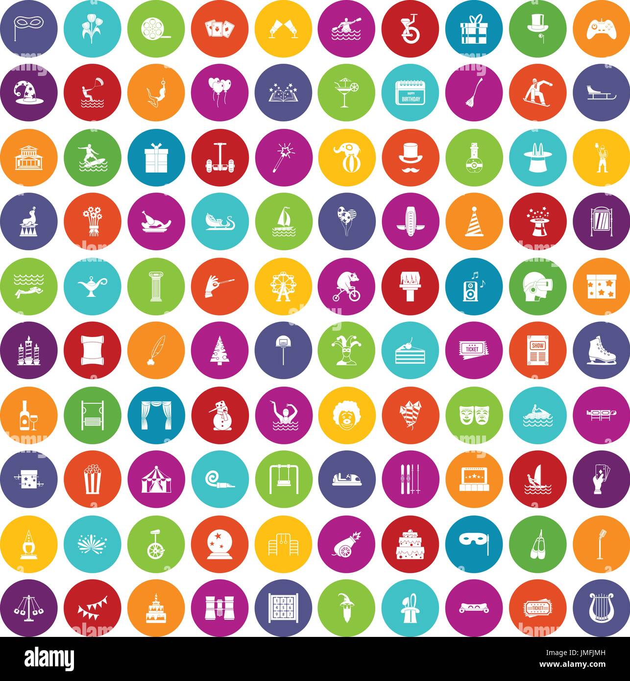 100 amusement icons set color Stock Vector