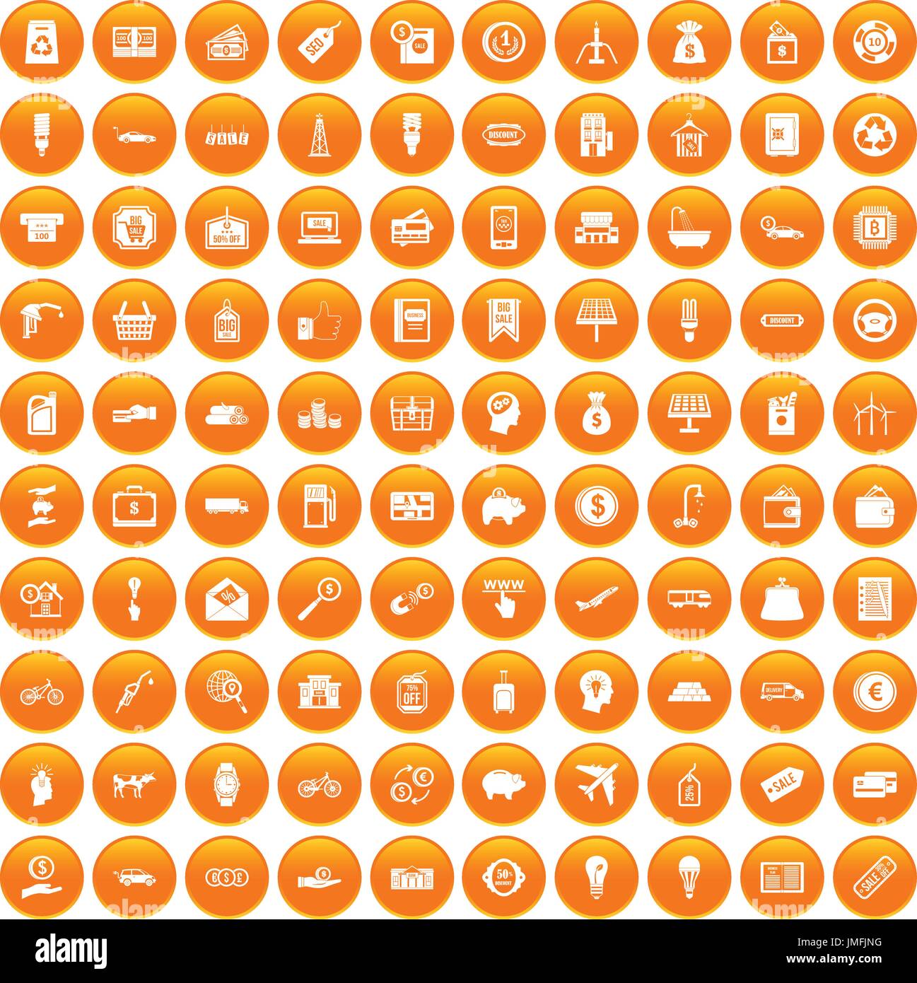 100 economy icons set orange Stock Vector