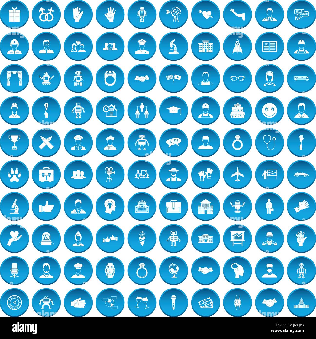 100 handshake icons set blue Stock Vector