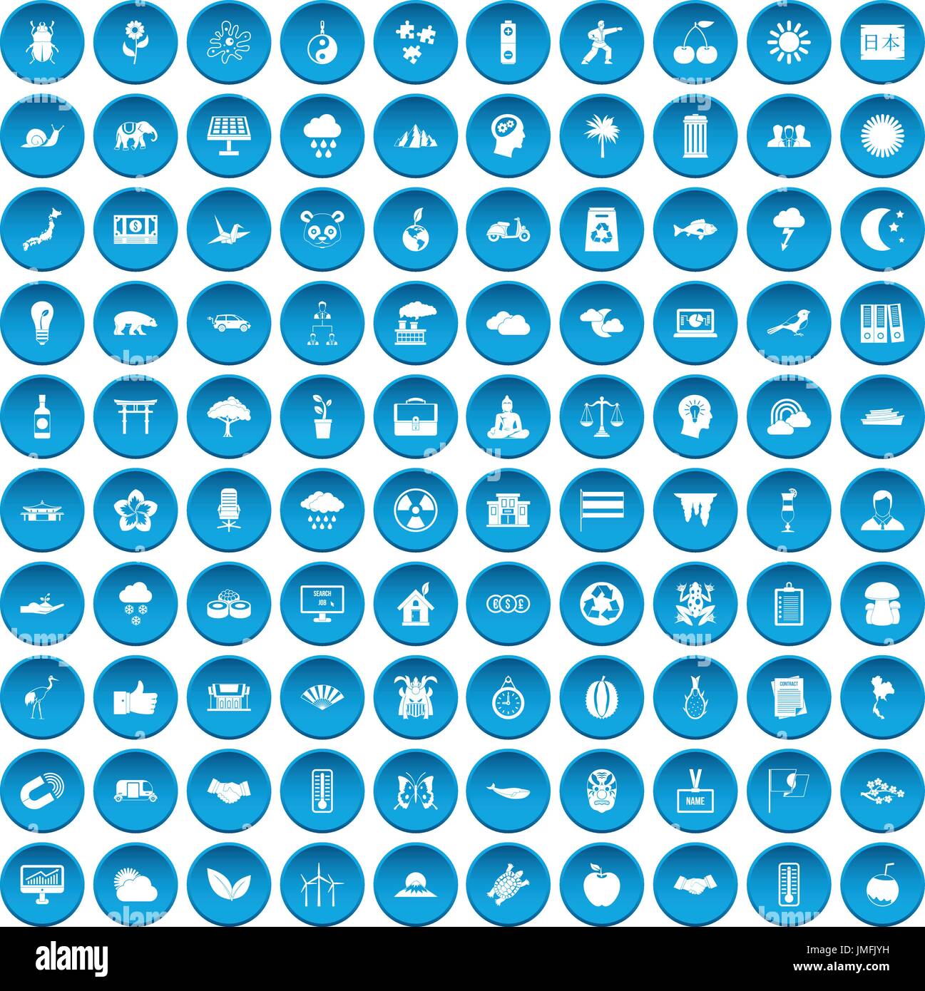 100 harmony icons set blue Stock Vector
