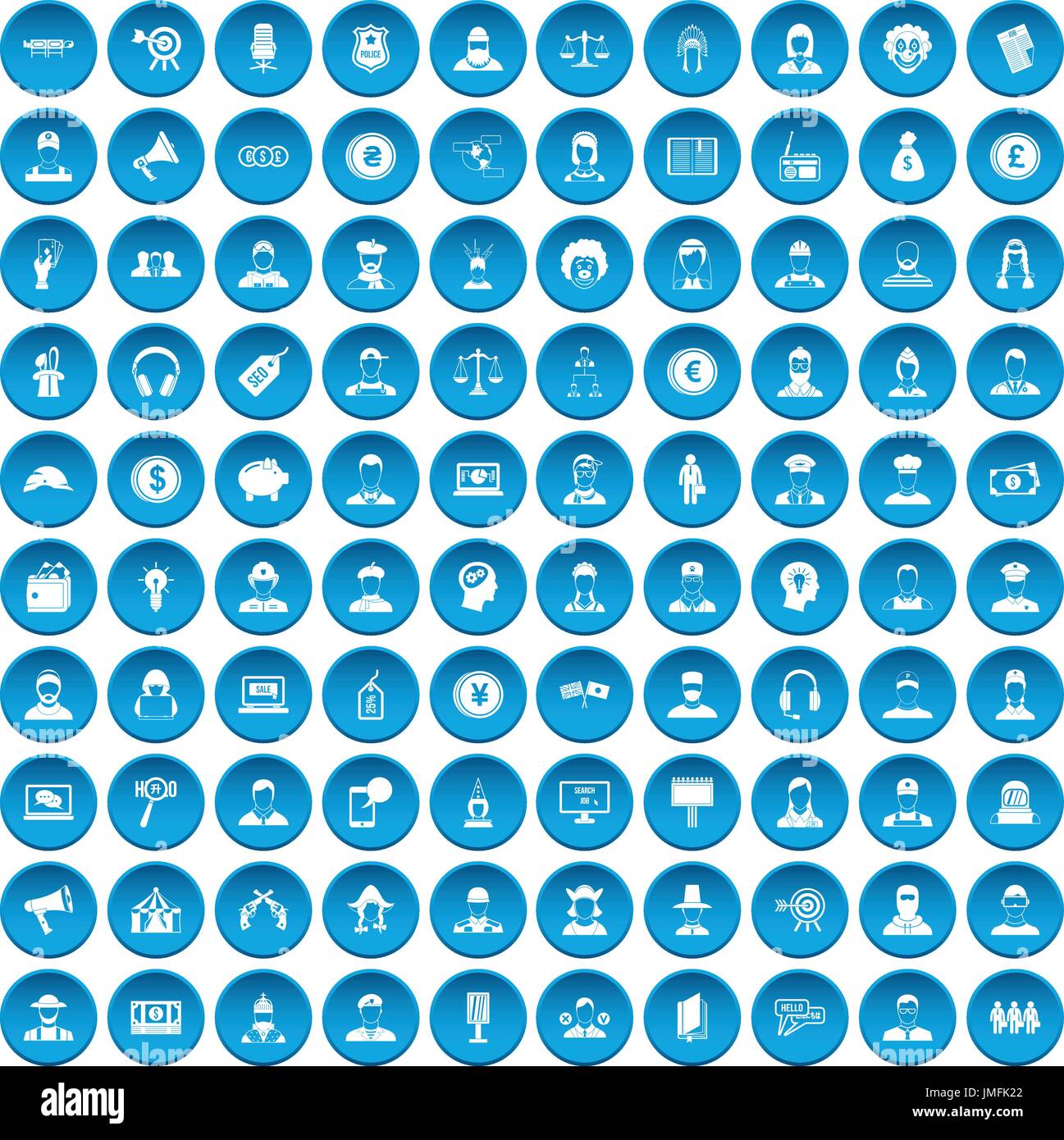 100 headhunter icons set blue Stock Vector