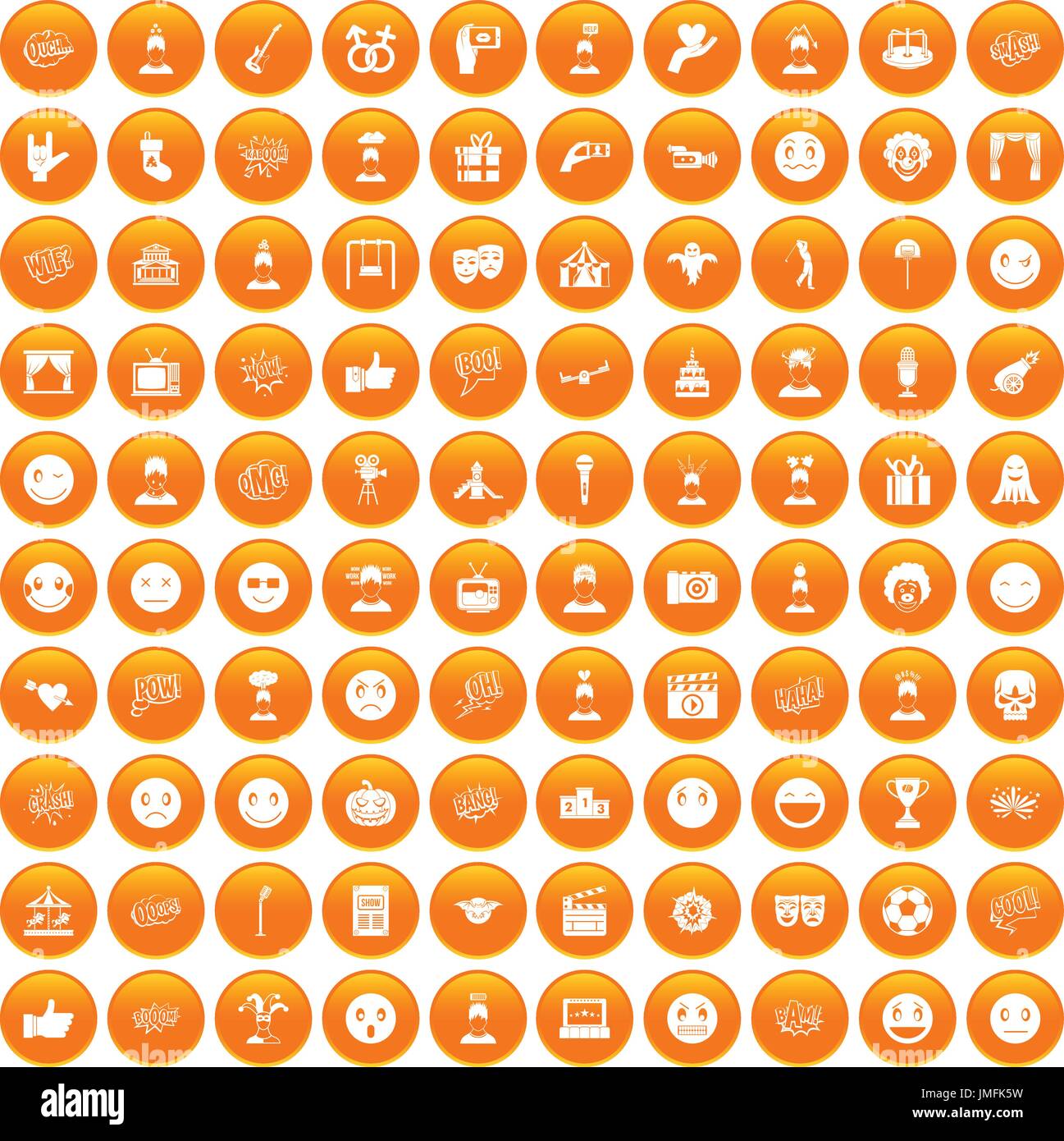 100 emotion icons set orange Stock Vector