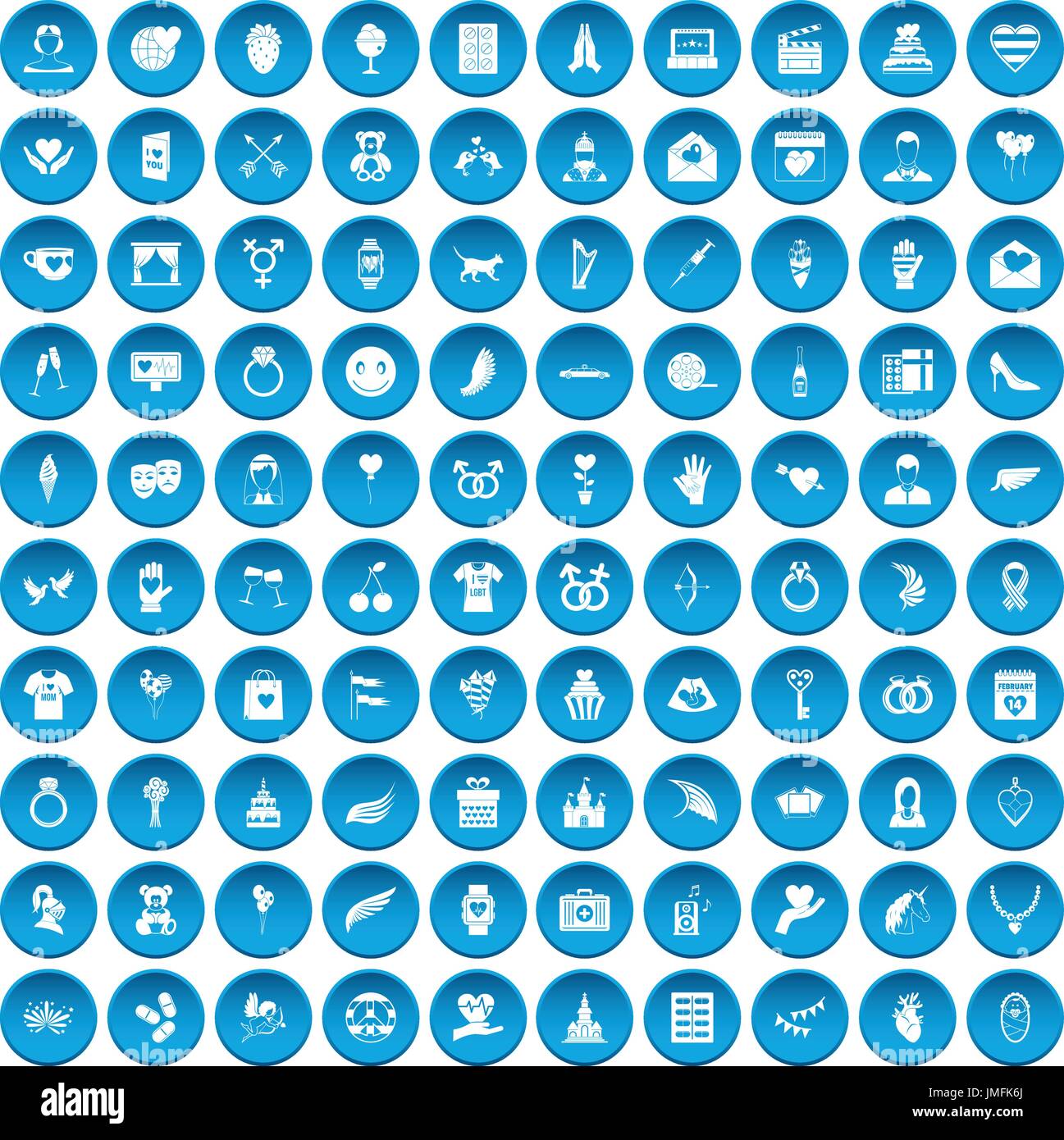 100 heart icons set blue Stock Vector