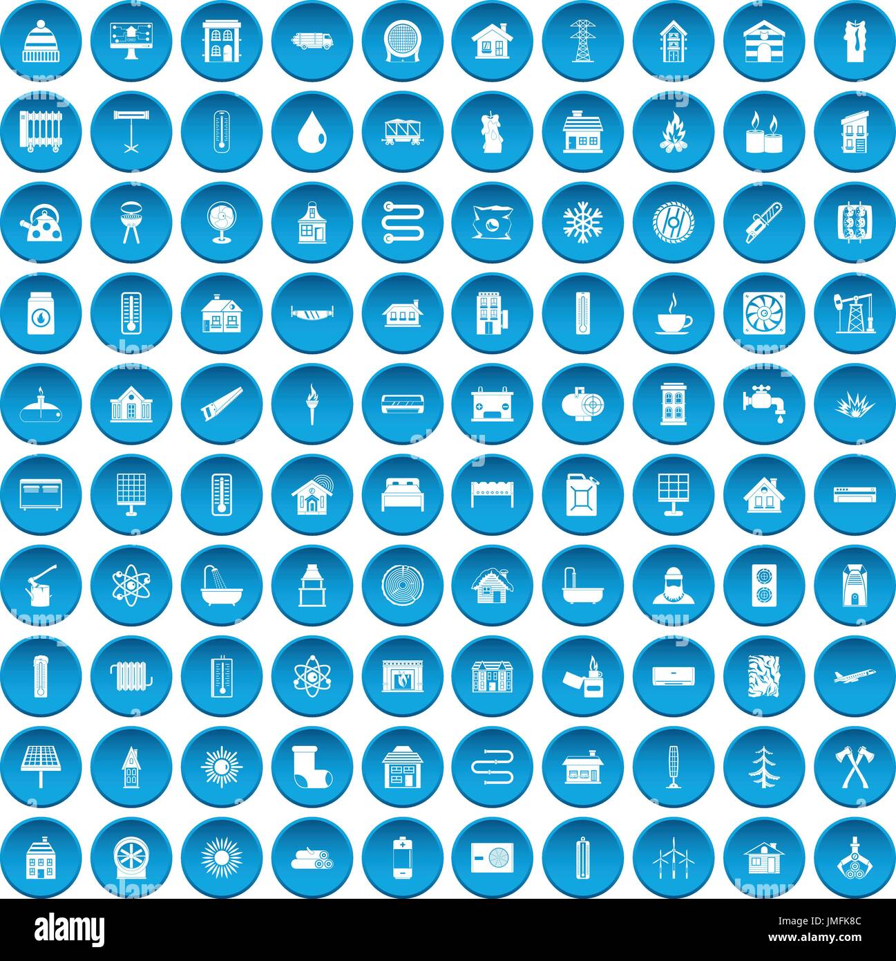 100 heating icons set blue Stock Vector