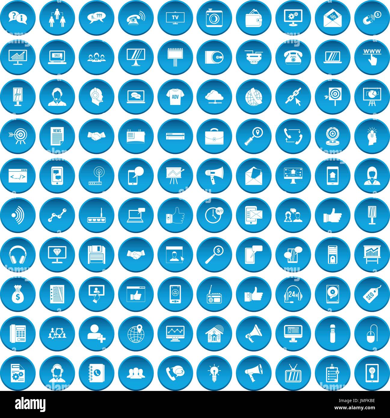 100 Help Desk Icons Set Blue Stock Vector Art Illustration