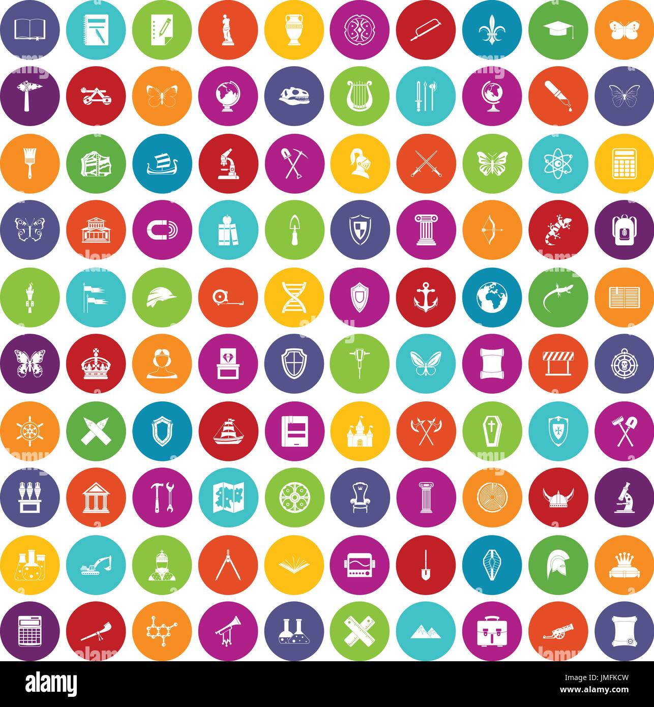100 archeology icons set color Stock Vector