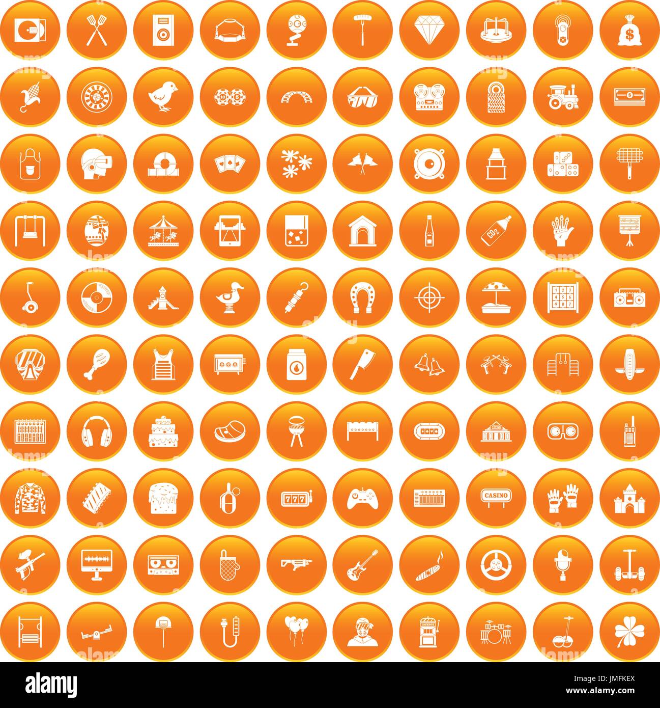 100 entertainment icons set orange Stock Vector