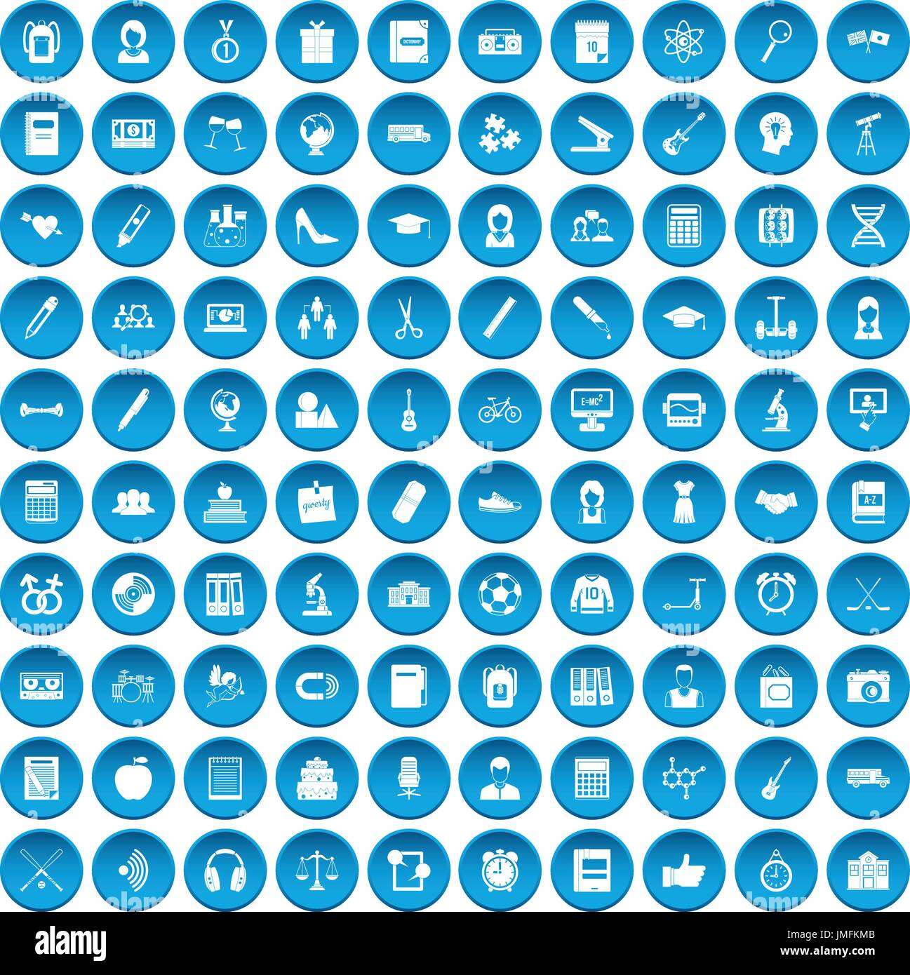100 hi-school icons set blue Stock Vector