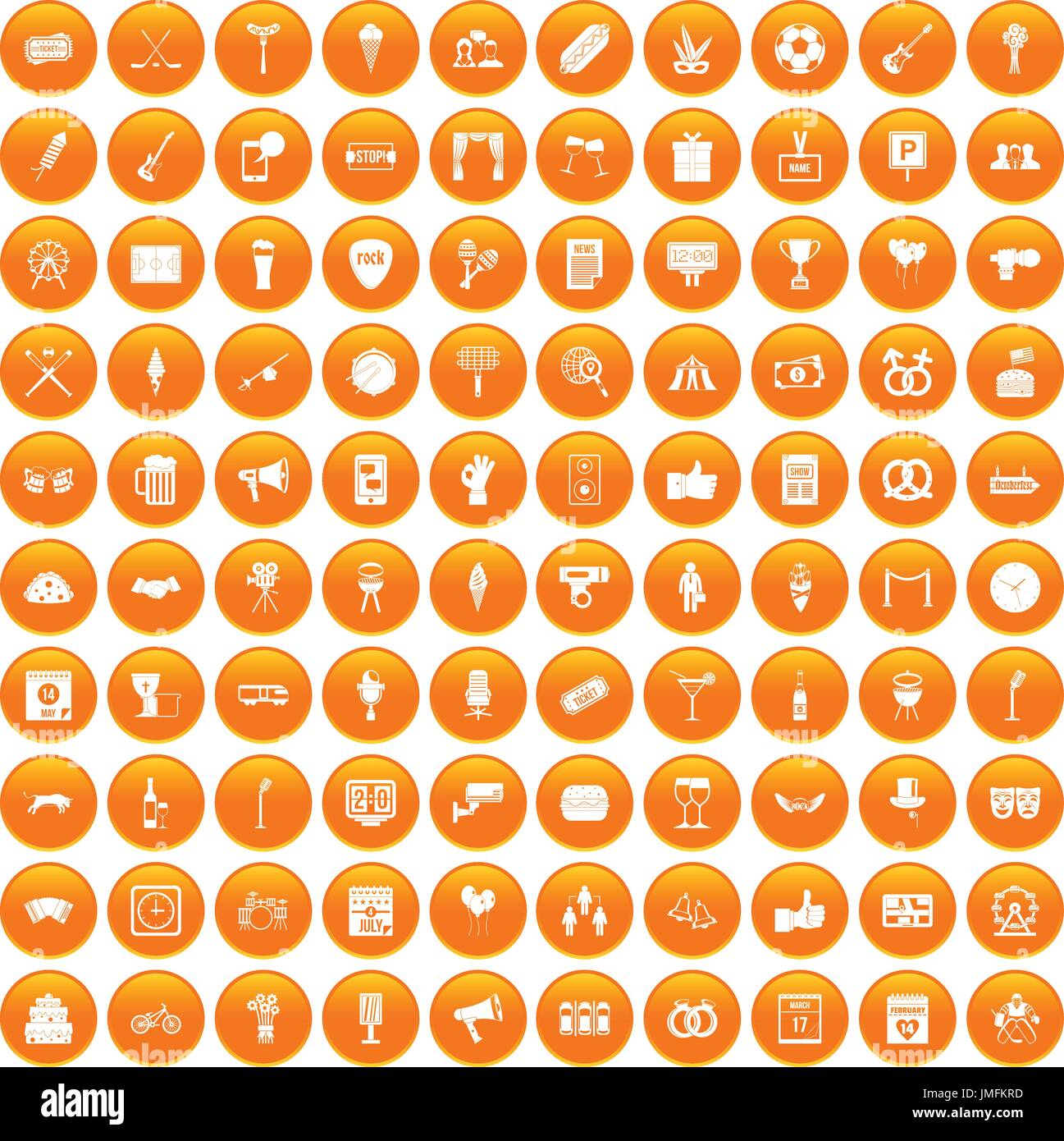 100 events icons set orange Stock Vector