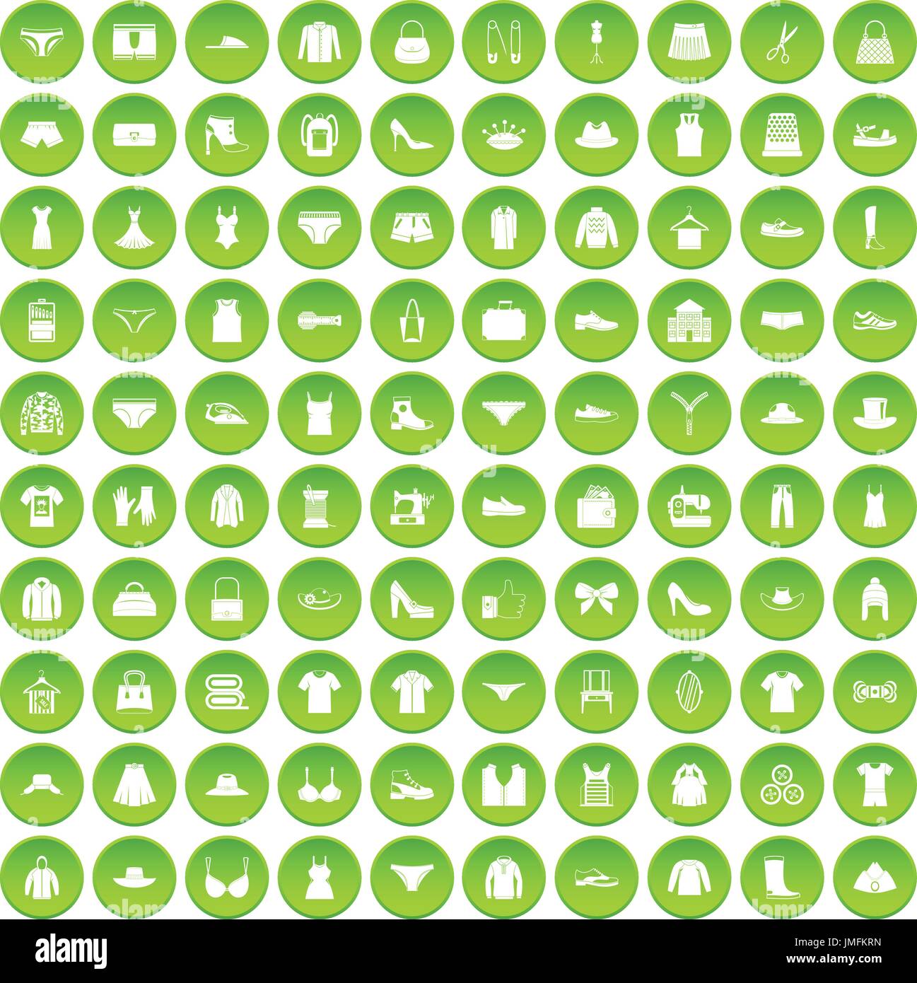 100 sewing icons set green Stock Vector