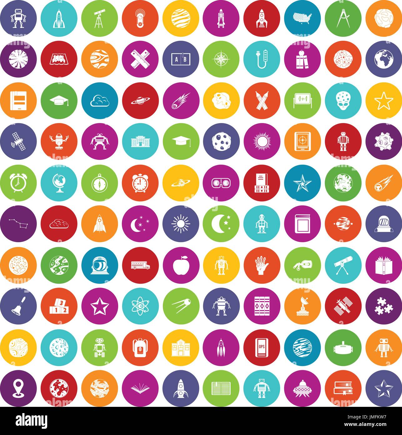 100 astronomy icons set color Stock Vector