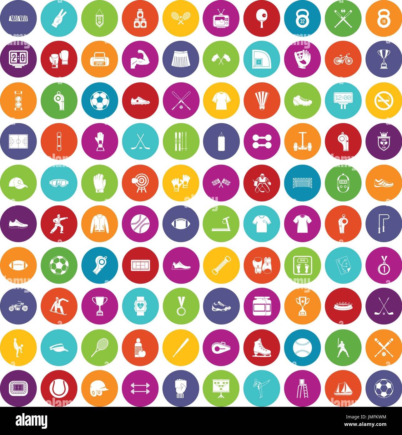 100 athlete icons set color Stock Vector