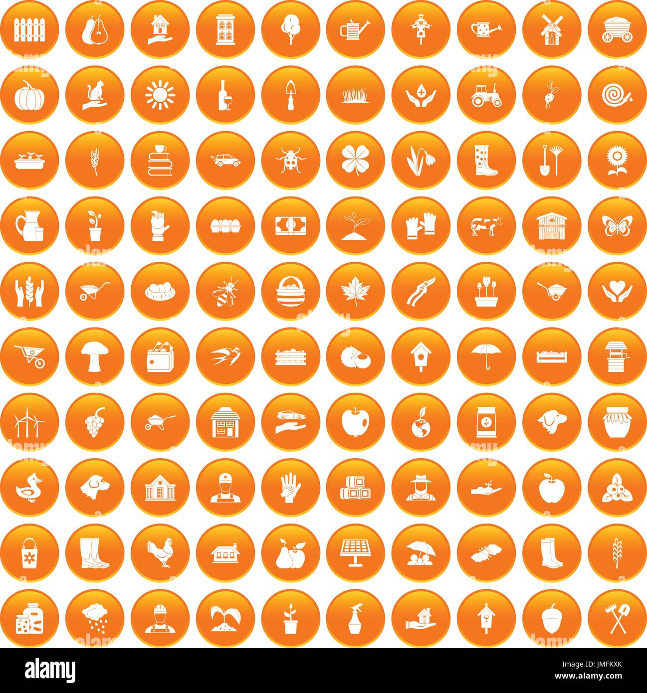100 farm icons set orange Stock Vector