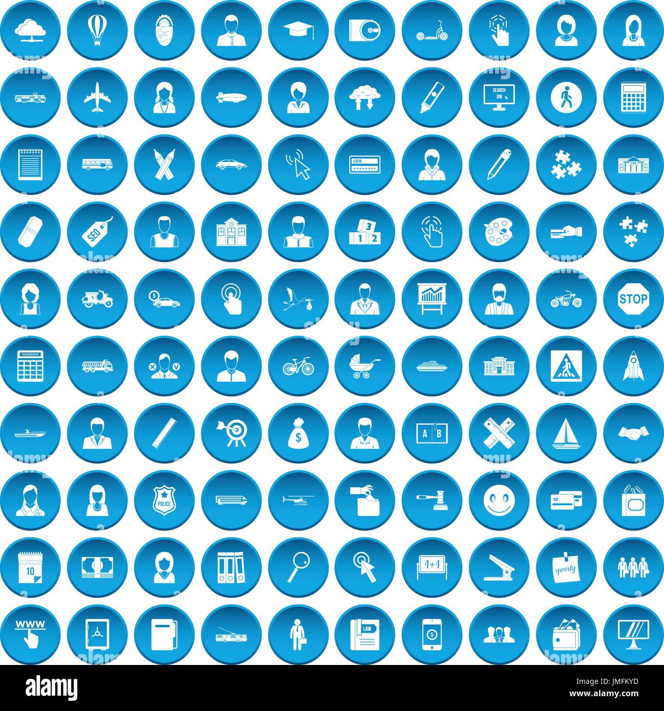 100 initiation icons set blue Stock Vector