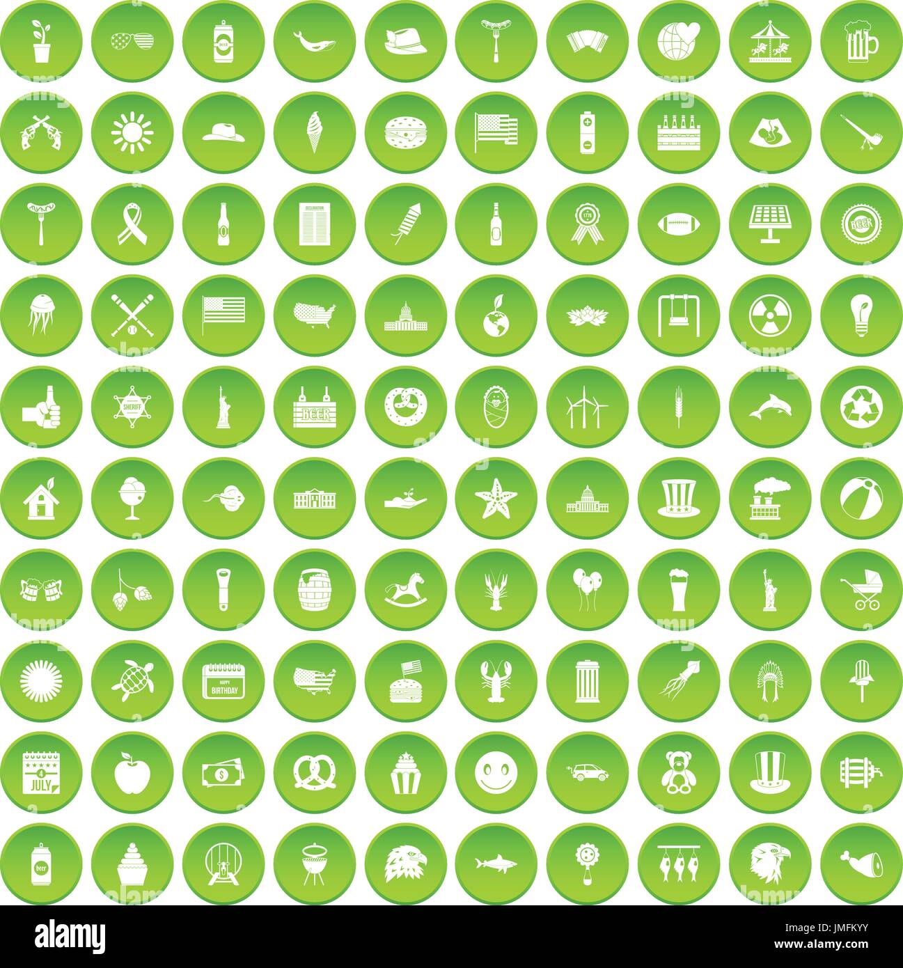 100 summer holidays icons set green Stock Vector