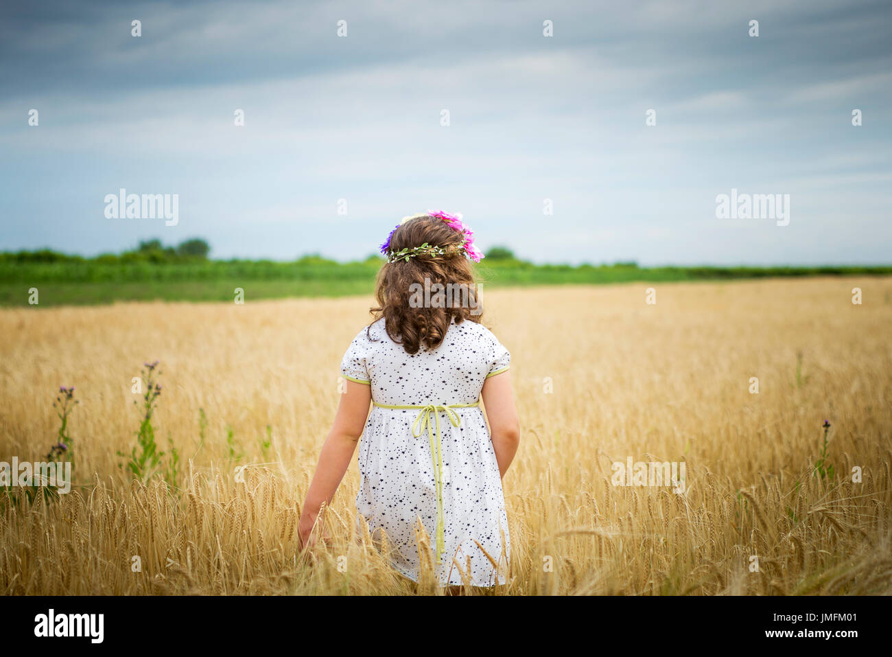 happy cute little girl in the wheat field Stock Photo - Alamy