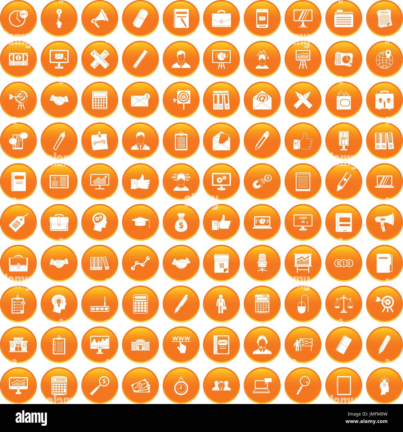 100 finance icons set orange Stock Vector