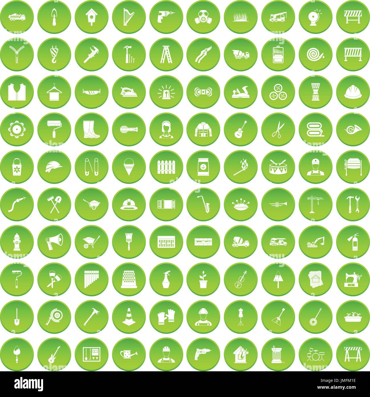 100 tools icons set green Stock Vector