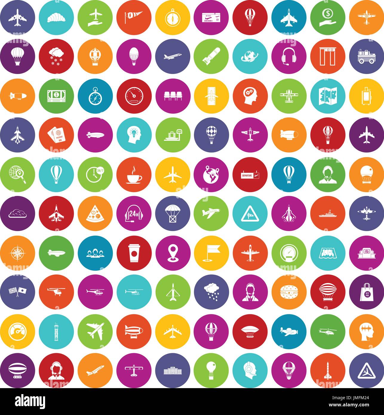 100 aviation icons set color Stock Vector