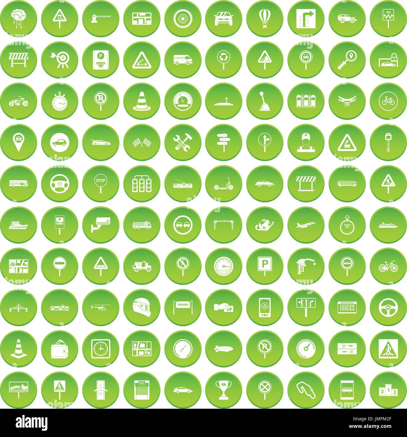 100 traffic icons set green Stock Vector