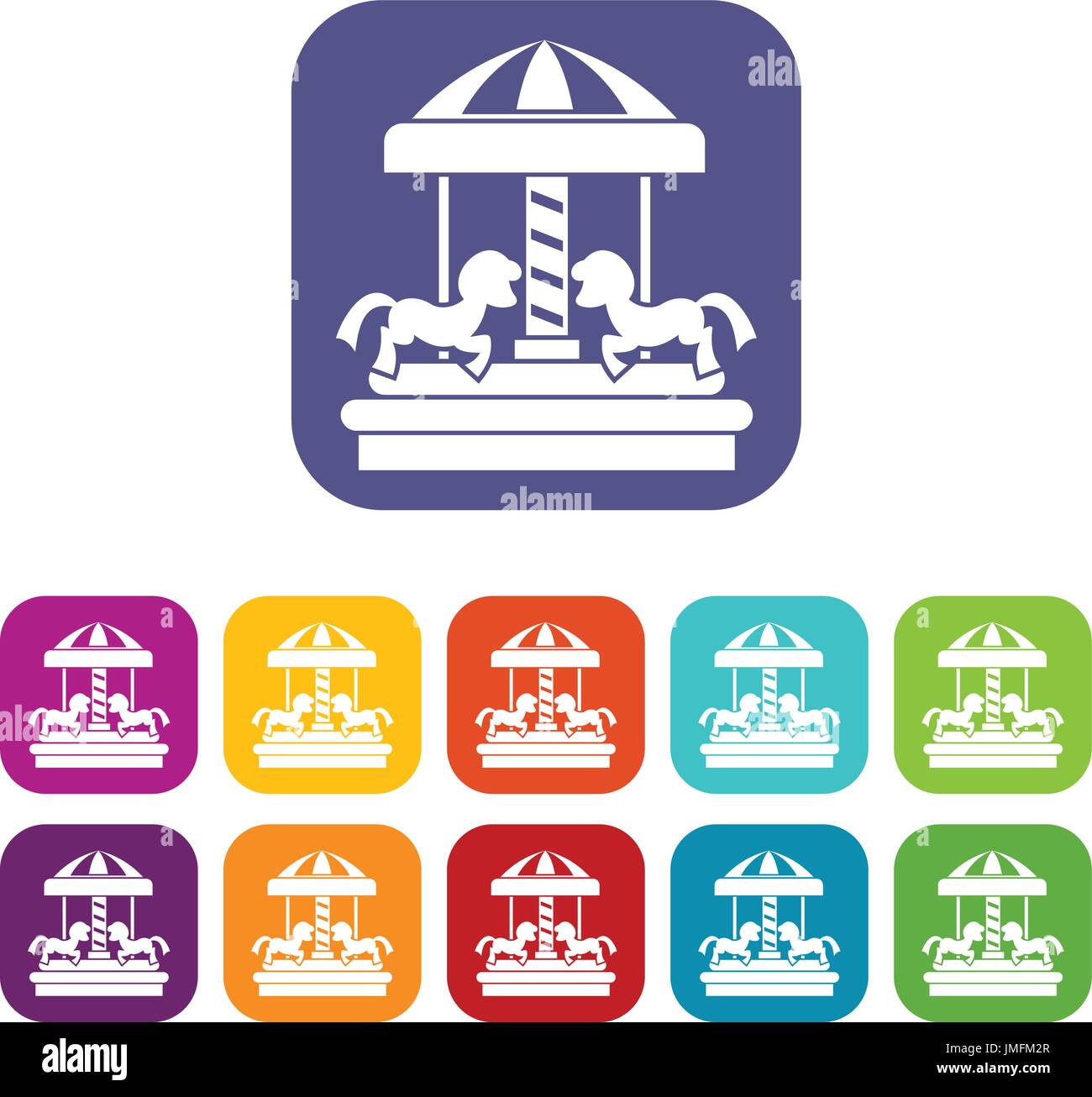Carousel with horses icons set Stock Vector