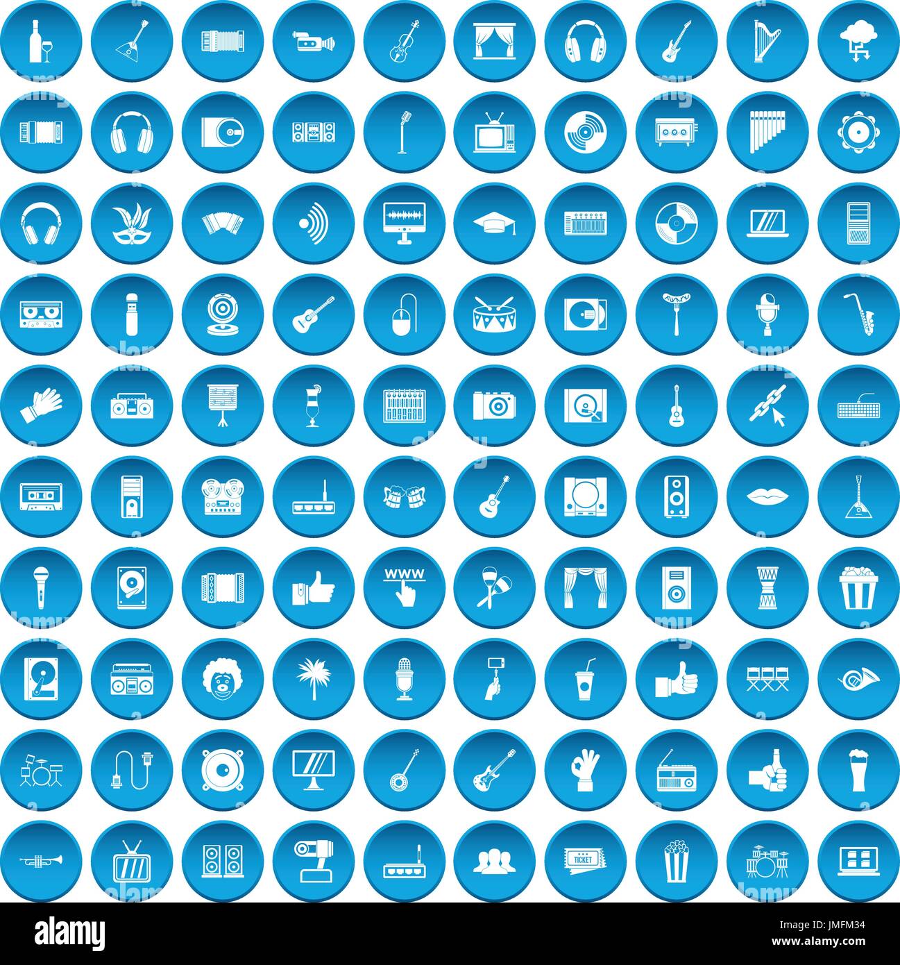 100 karaoke icons set blue Stock Vector
