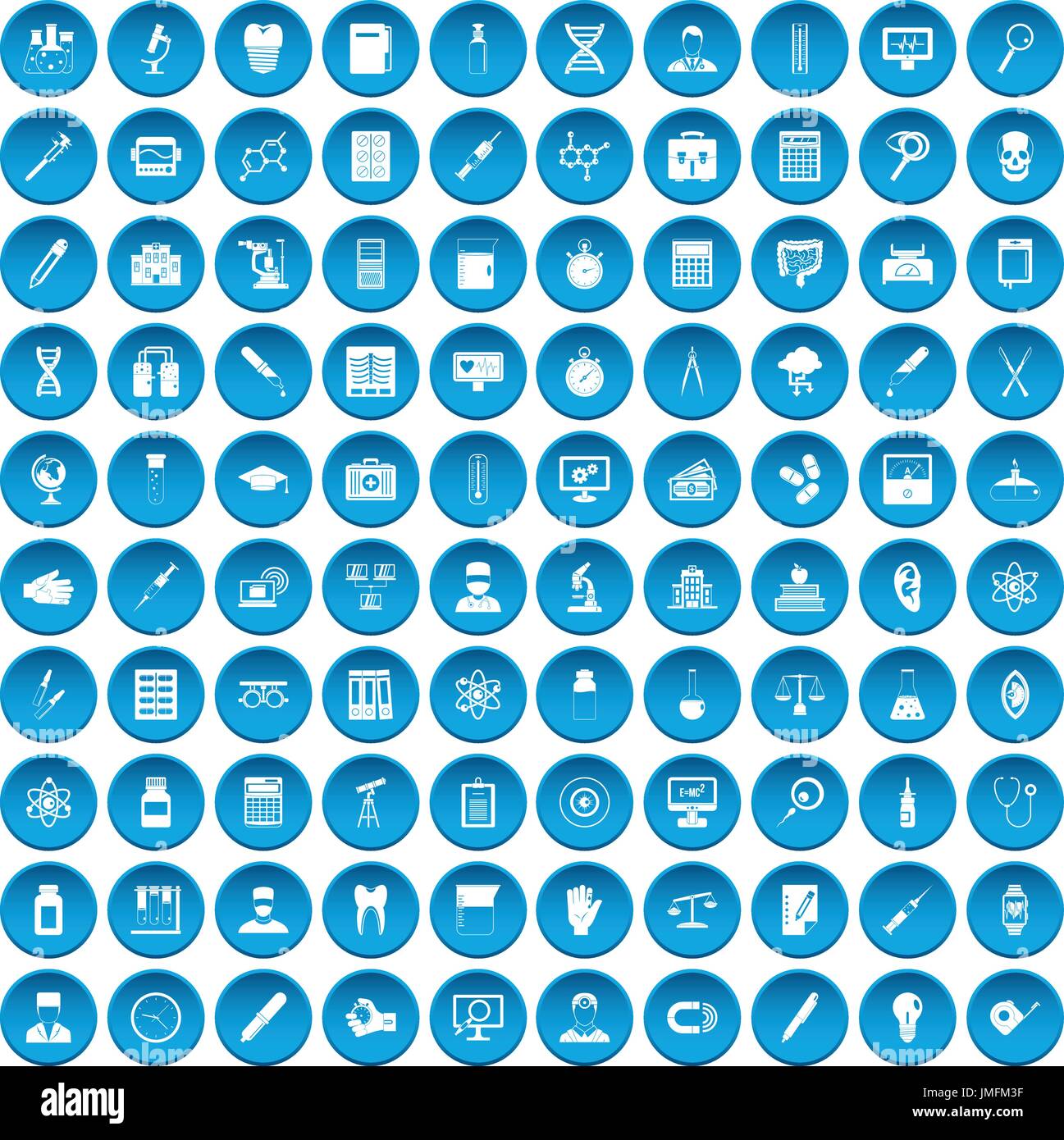 100 lab icons set blue Stock Vector