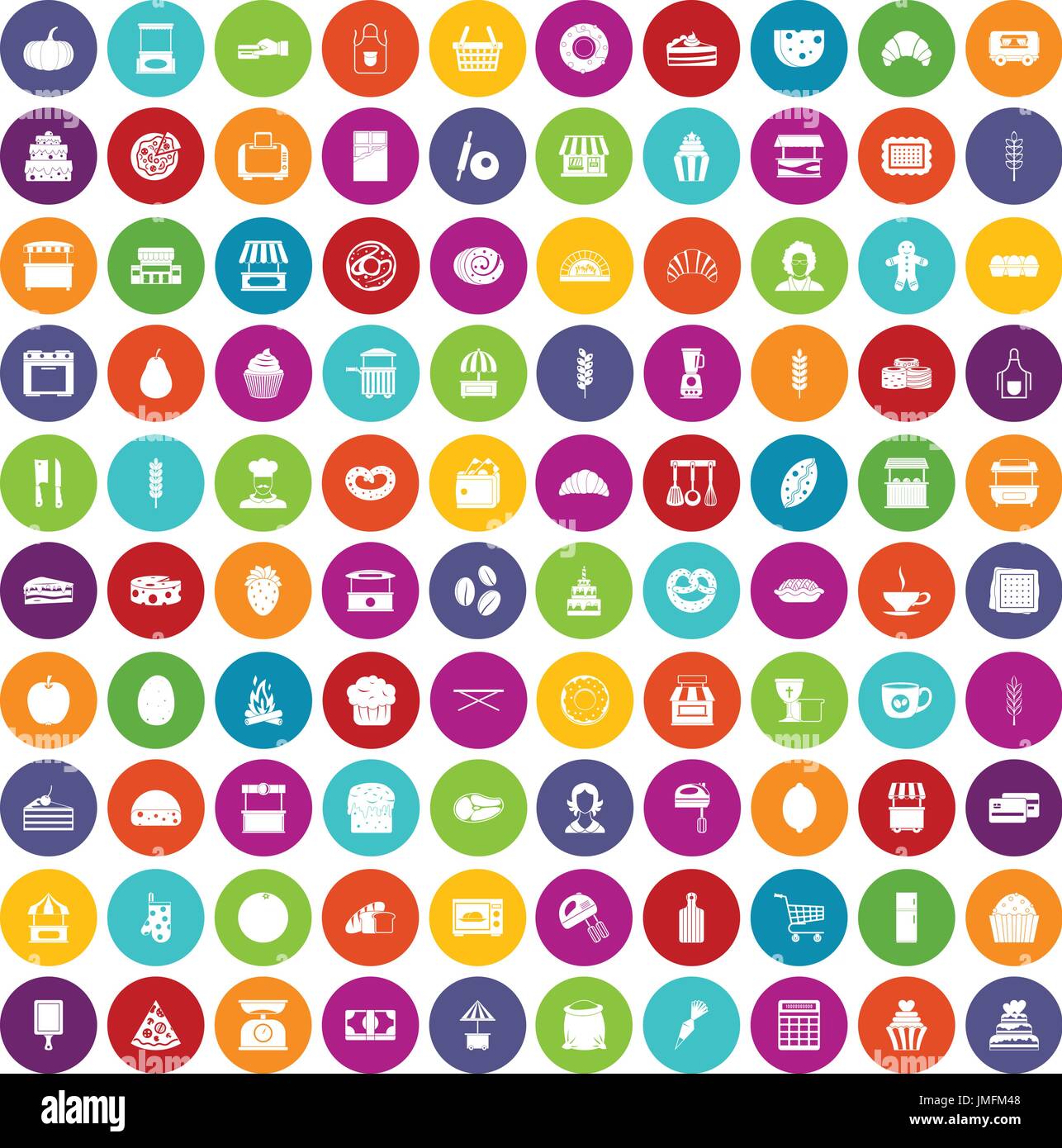 100 bakery icons set color Stock Vector