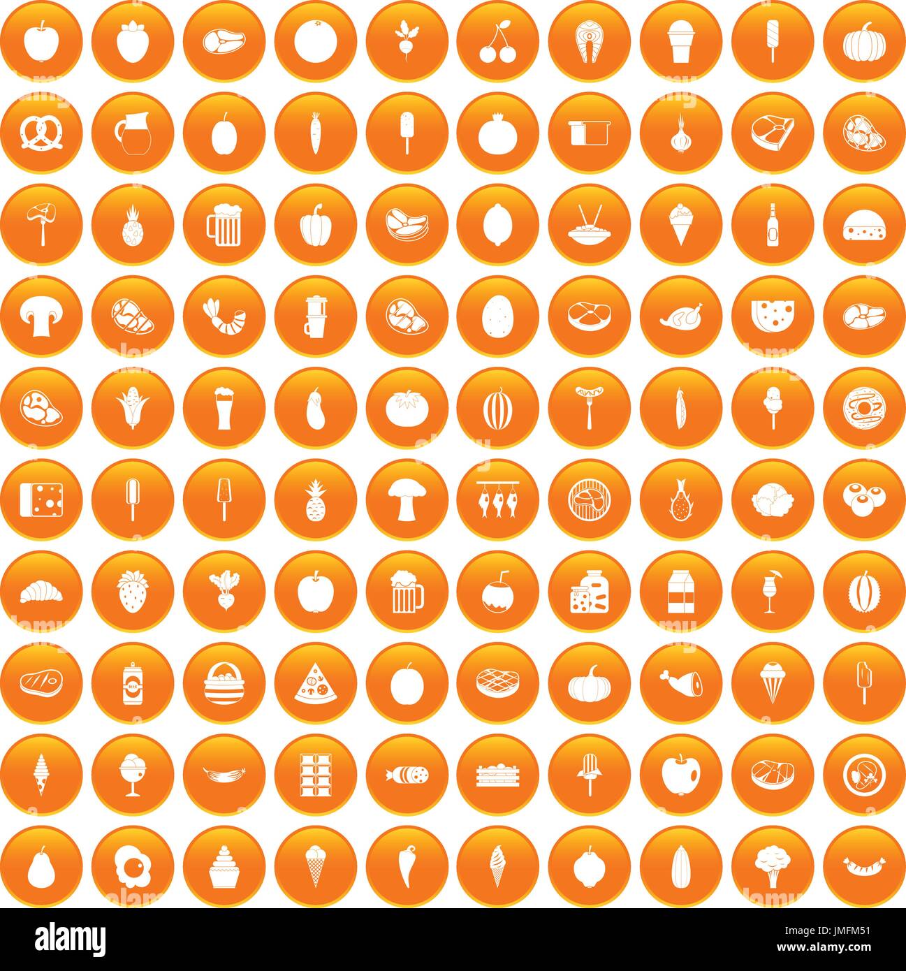 100 food icons set orange Stock Vector