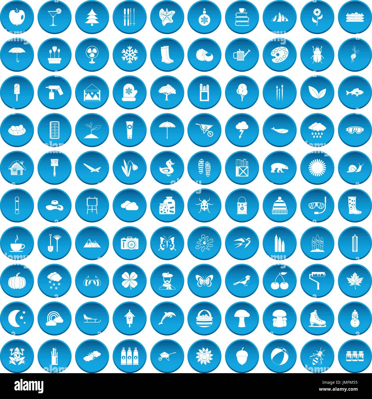 100 landscape icons set blue Stock Vector