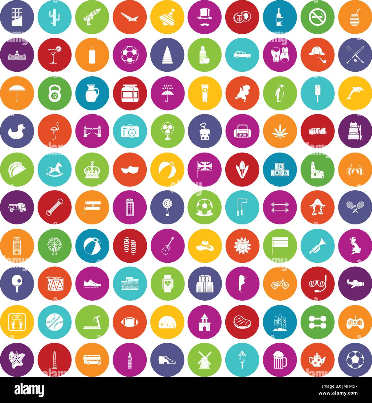 100 ball icons set color Stock Vector