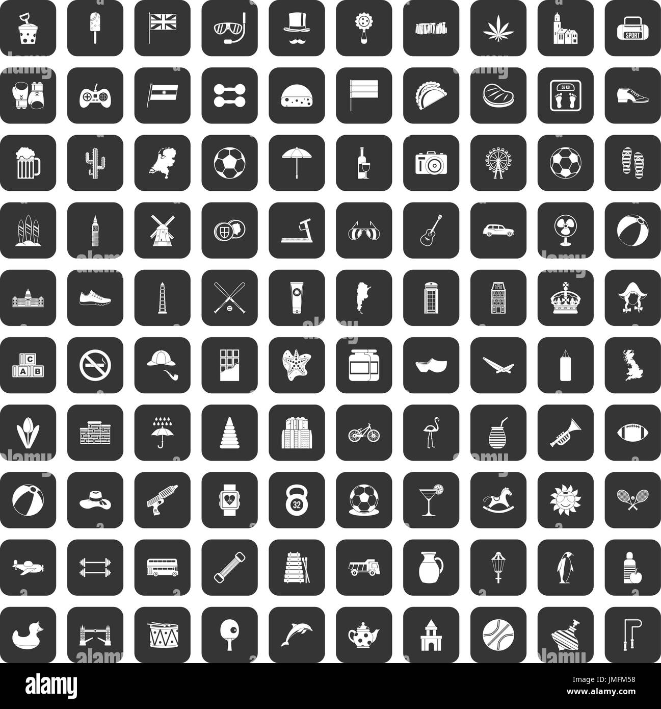 100 ball icons set black Stock Vector