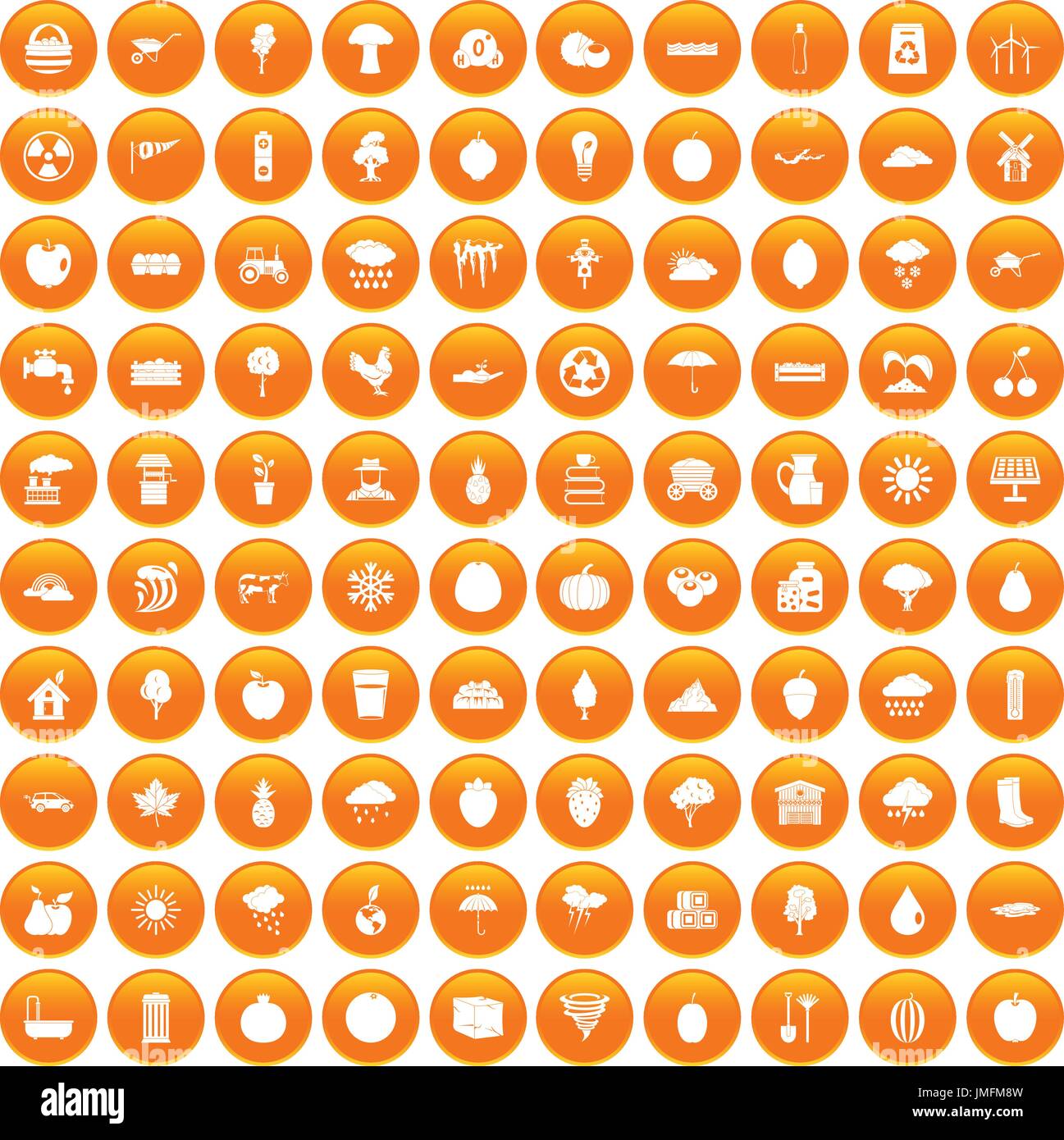 100 fruit icons set orange Stock Vector