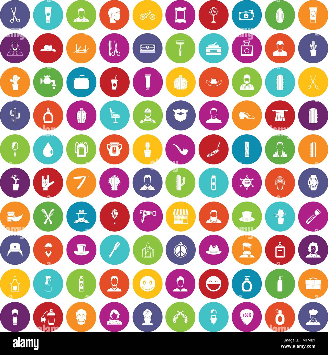 100 barber icons set color Stock Vector