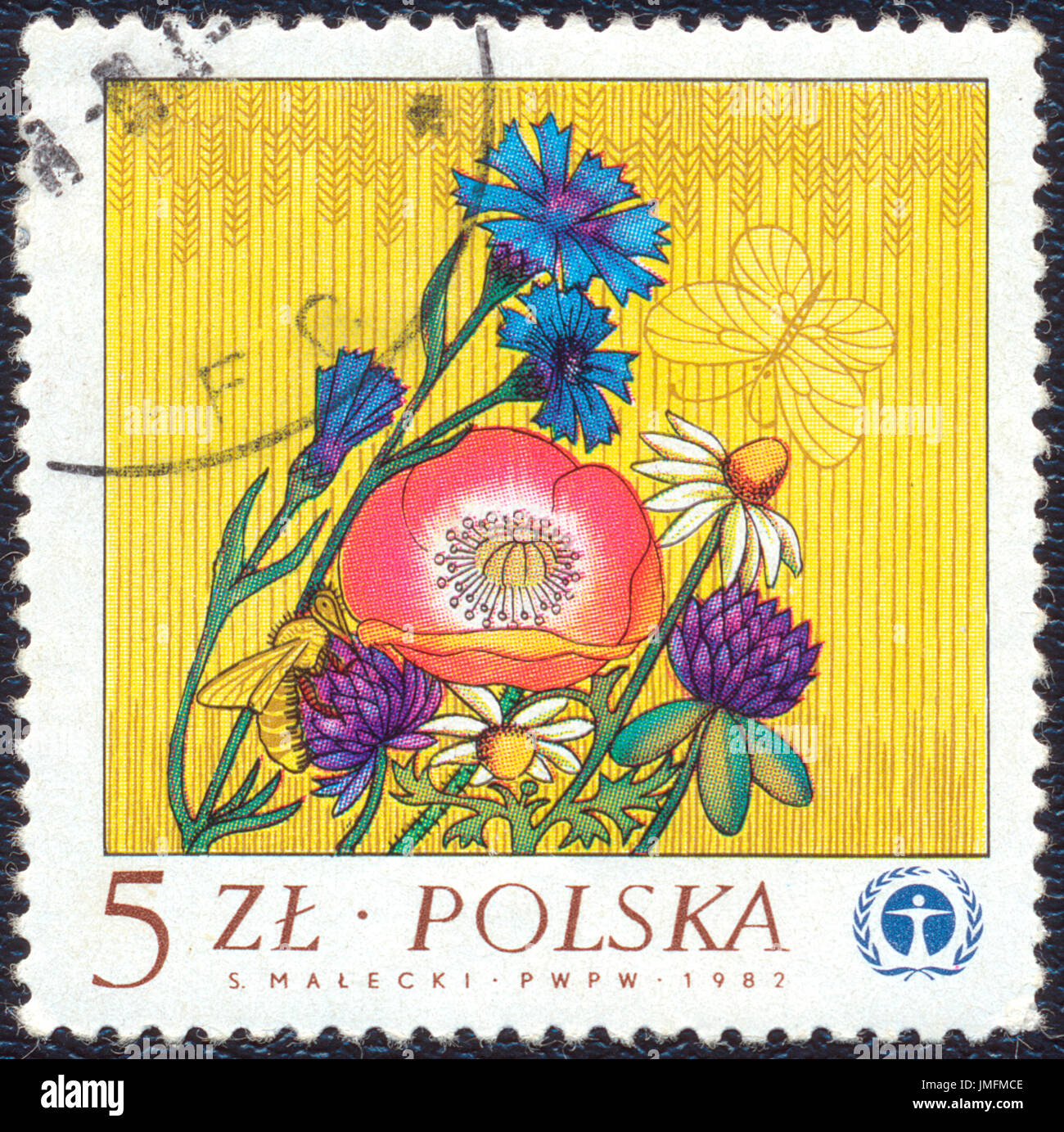 Poland - 1982: Postage stamp printed in Poland shows different flowers. Stamp printed by Polish Post circa 1982 Stock Photo