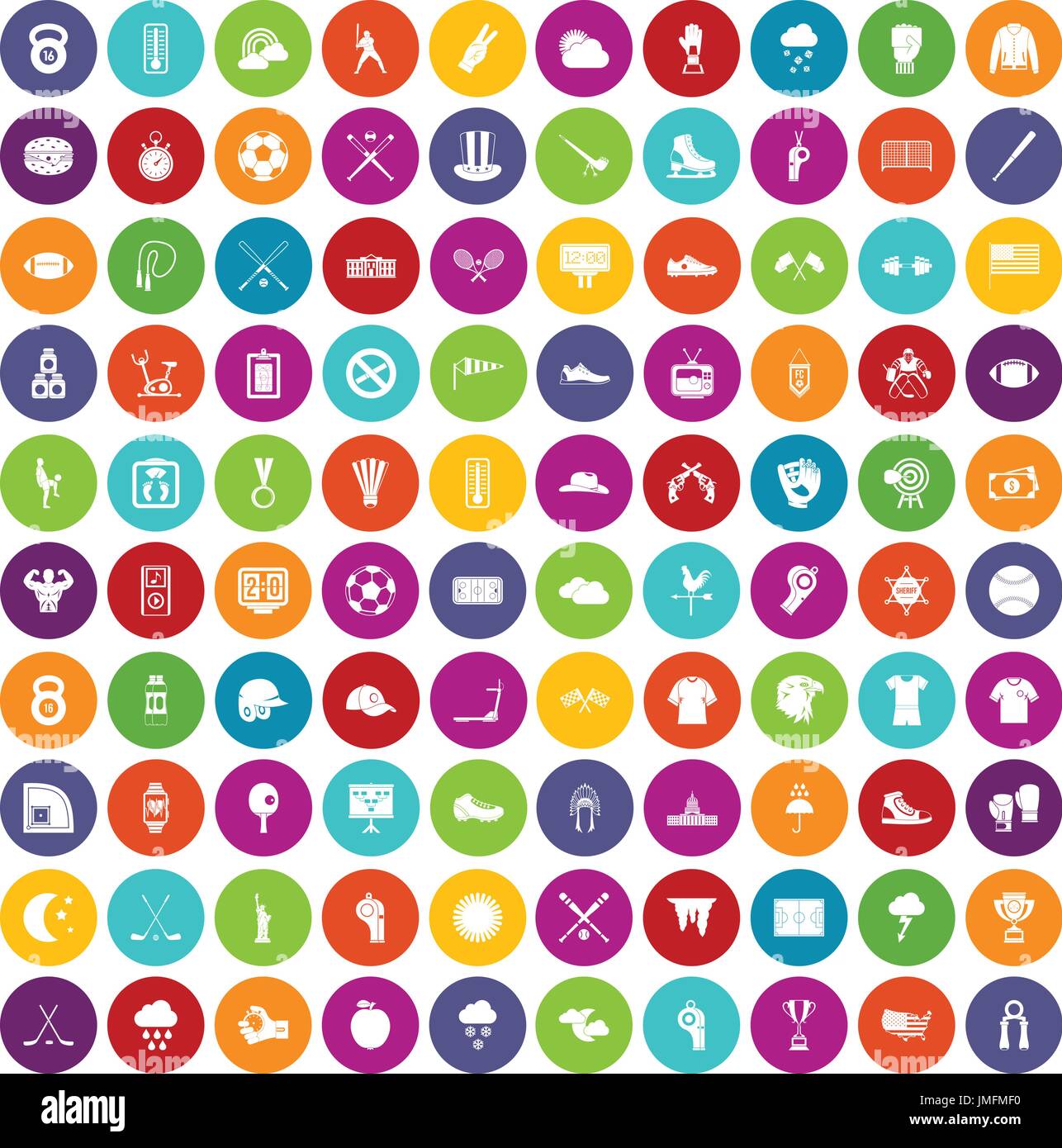 100 baseball icons set color Stock Vector