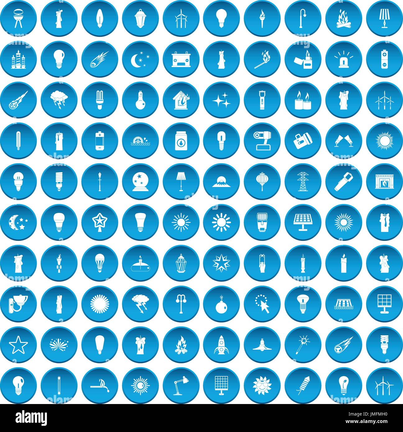 100 light source icons set blue Stock Vector