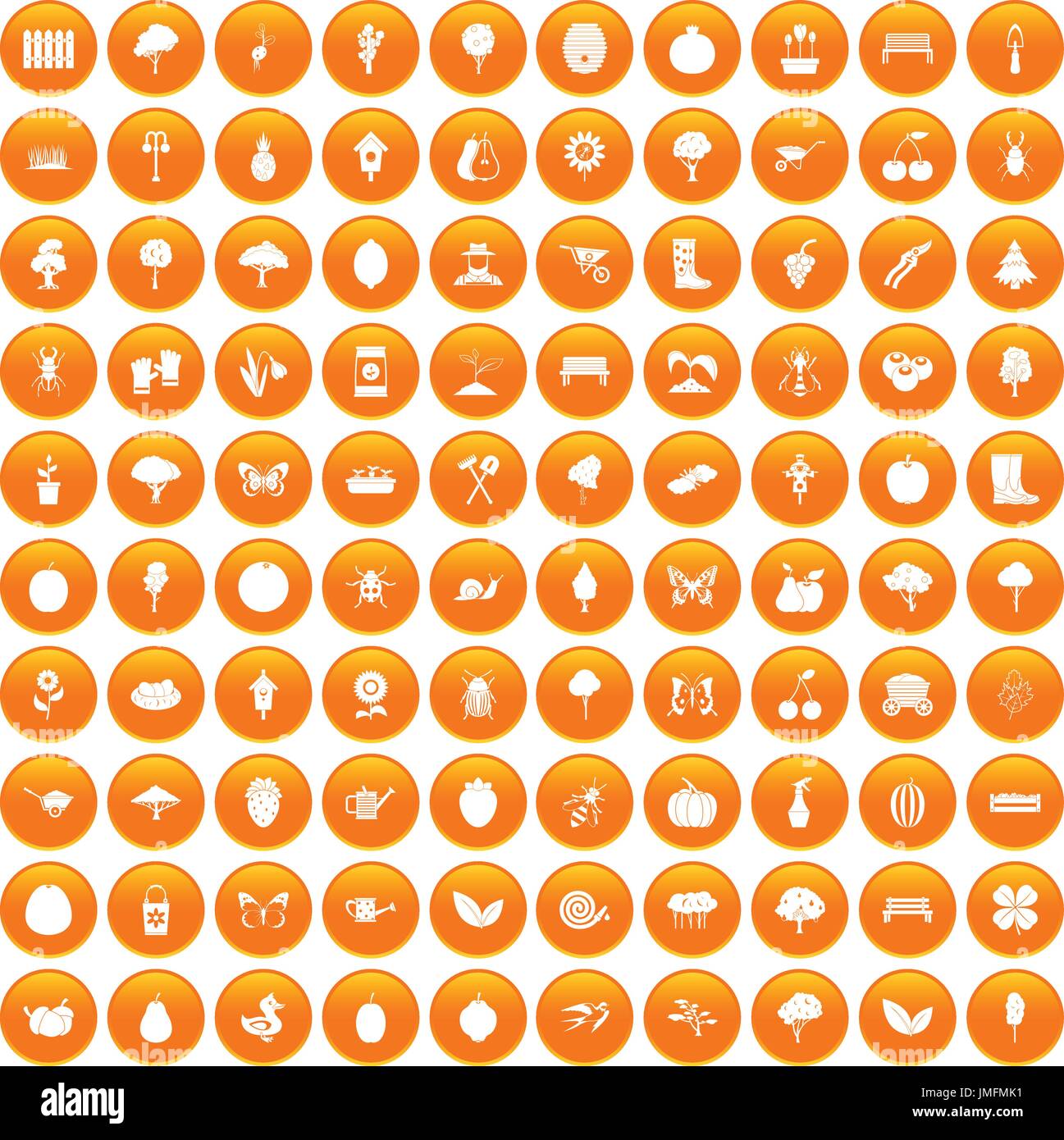 100 gardening icons set orange Stock Vector Image & Art - Alamy