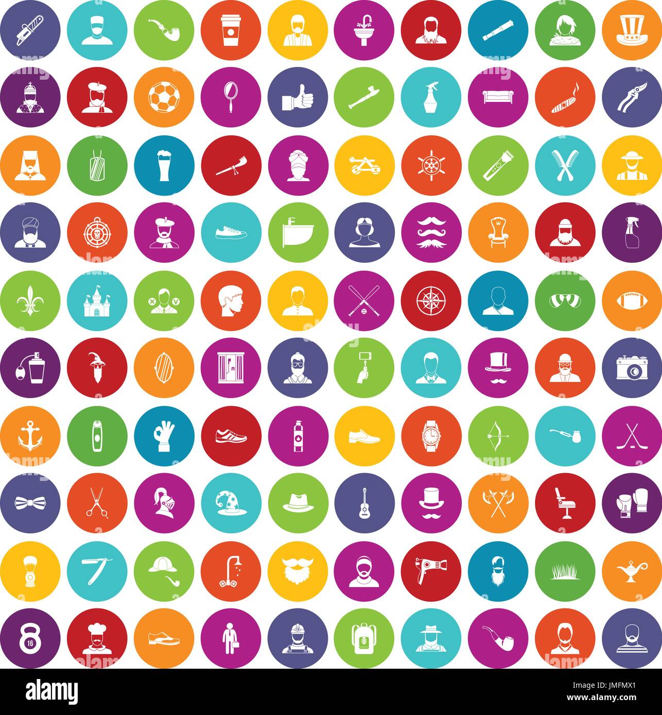 100 beard icons set color Stock Vector