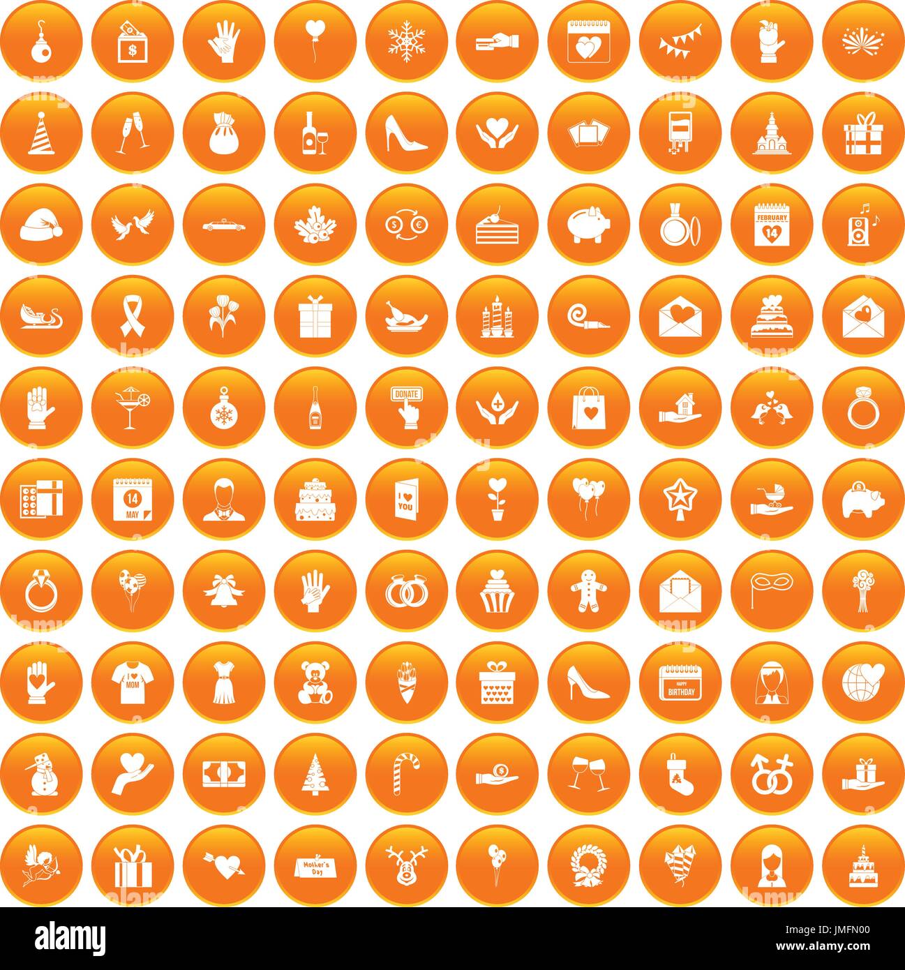 100 gift icons set orange Stock Vector