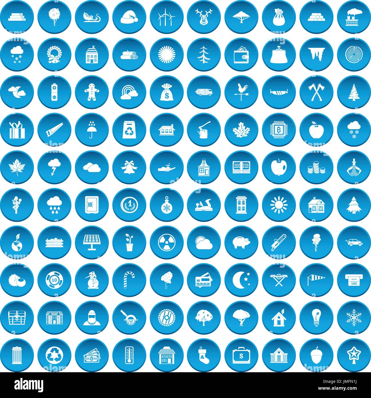 100 lumberjack icons set blue Stock Vector